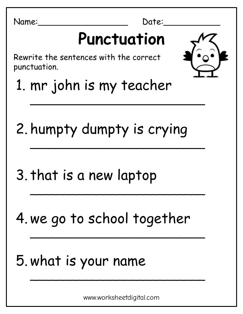 Printable Punctuation Practice Worksheets For Kids PDF Etsy