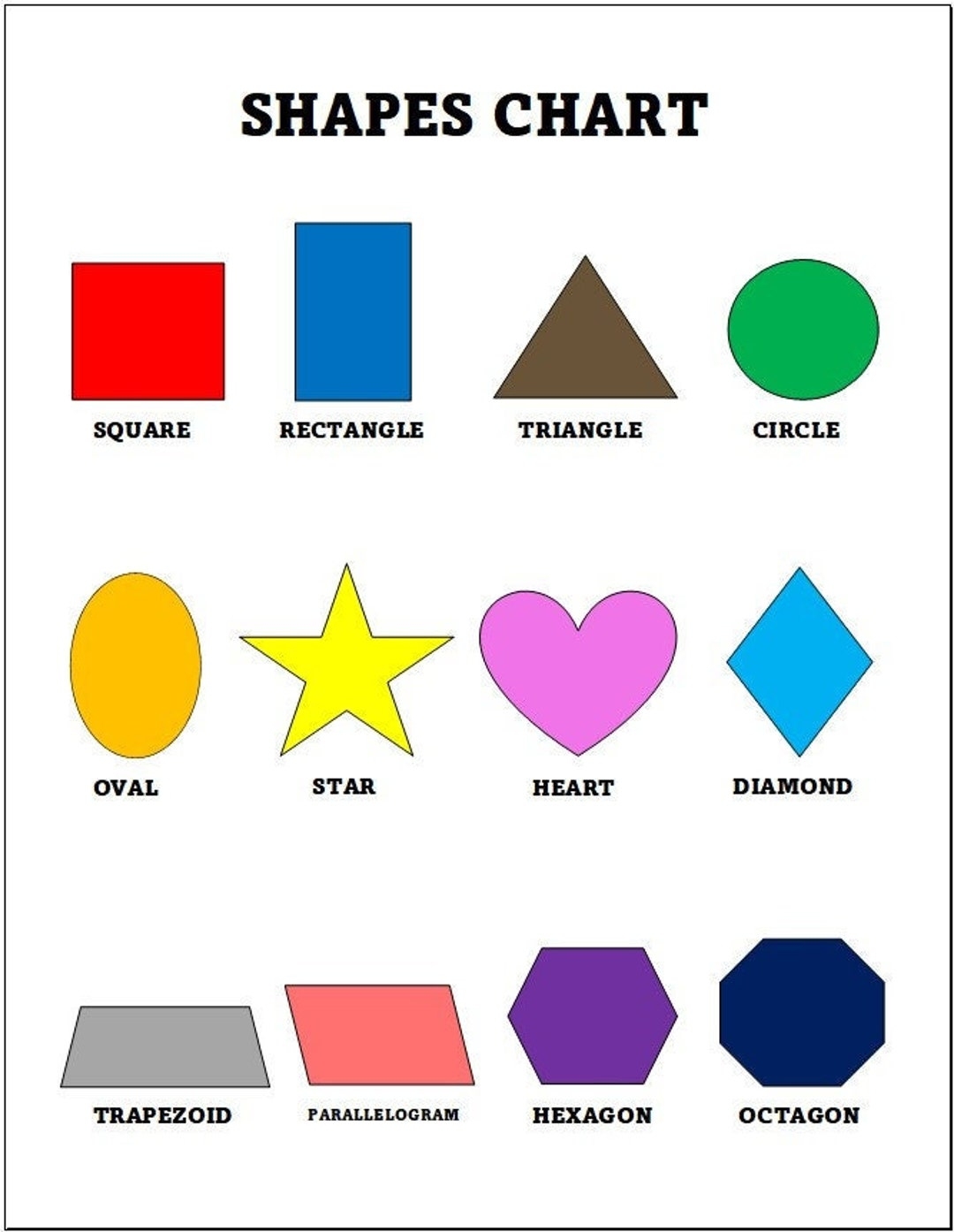 Printable Shapes Chart Home School Learning PDF File Etsy Shapes 40 Double Card Flash Cards 2 6 Years