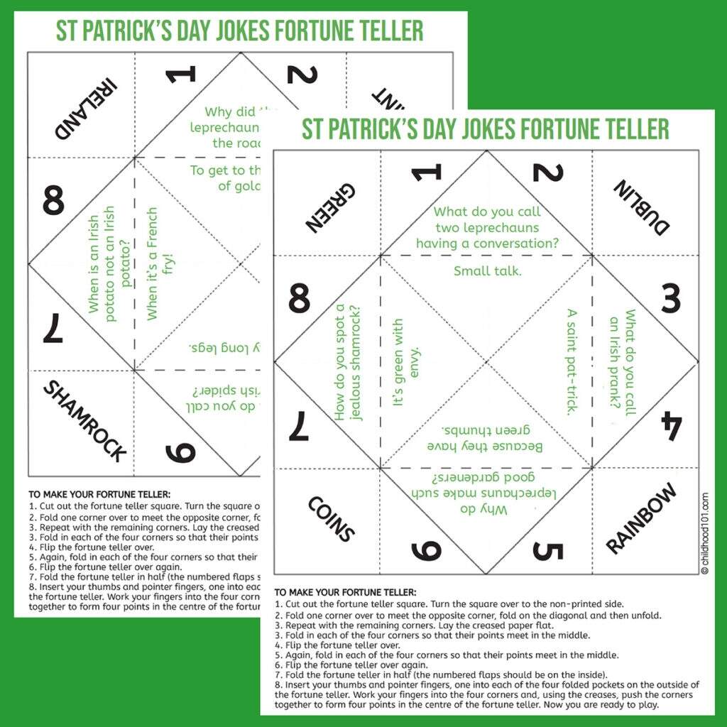 Printable St Patrick S Day Jokes Fortune Teller Fun For Kids