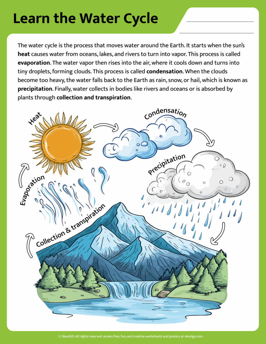 Printable Water Cycle Worksheet For Kids SKOOLGO Water Cycle 2nd Class Cycle Worksheet Pdf Water Cycle 1st Standard Cycle Water Cycle