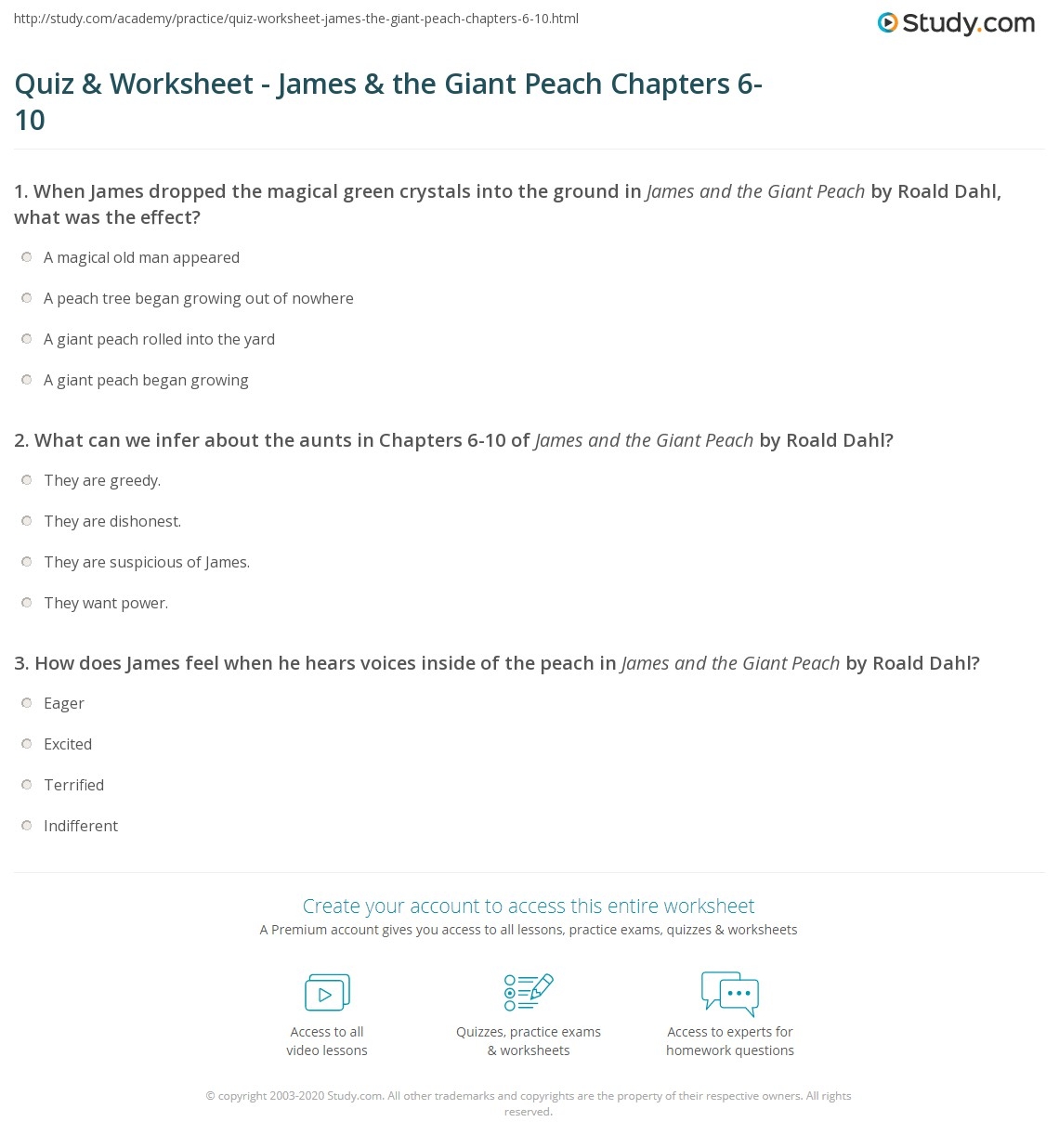 Quiz Worksheet James The Giant Peach Chapters 6 10 Study Quiz Worksheet James The Giant Peach Chapters 6 10 Study
