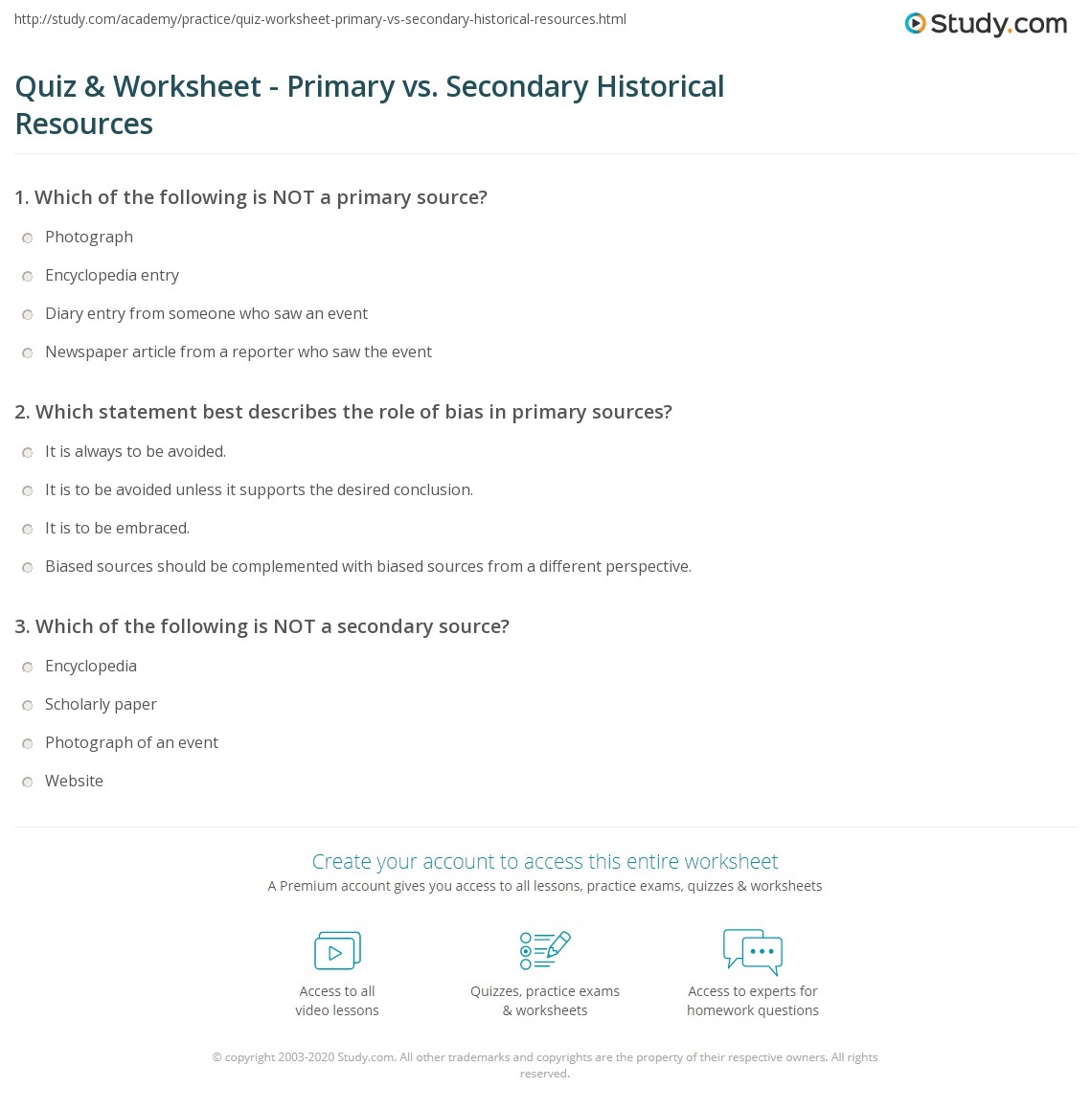 Quiz Worksheet Primary Vs Secondary Historical Resources Study Quiz Worksheet Primary Vs Secondary Historical Resources Study