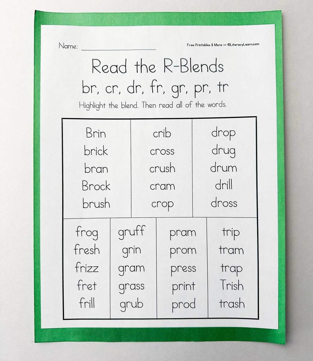 R Blends Words And Worksheets 5 Free Printables Literacy Learn