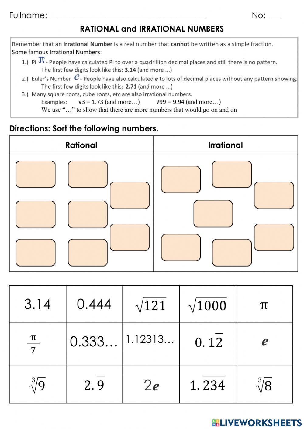 Rational And Irrational Numbers Exercise Worksheets Library Rational And Irrational Numbers Exercise Worksheets Library