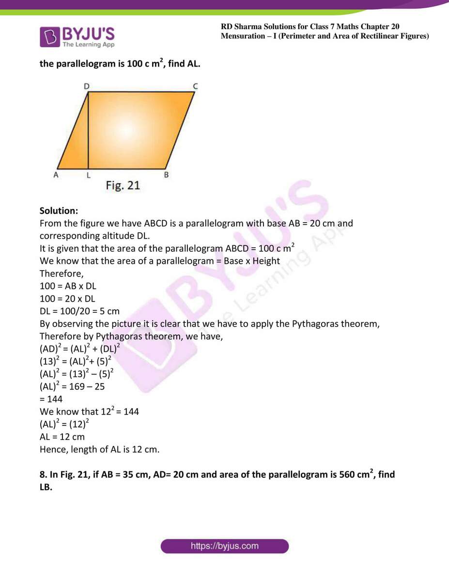 RD Sharma Solutions Class 7 Maths Chapter 20 Mensuration I Perimeter And Area Of Rectilinear Figures RD Sharma Solutions Class 7 Maths Chapter 20 Mensuration I Perimeter And Area Of Rectilinear Figures