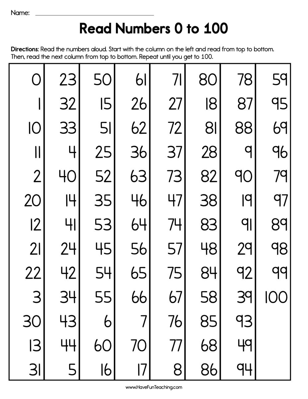 Read Numbers 0 To 100 Worksheet Have Fun Teaching Free Printable Number Charts And 100 Charts For Counting Skip Counting And Number Writing