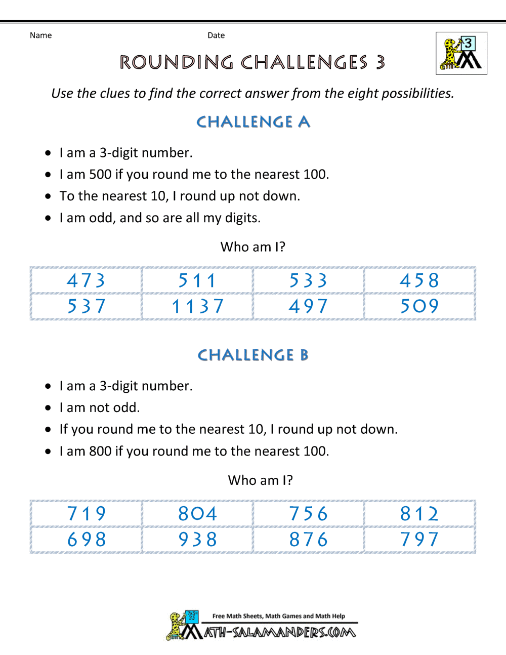 Rounding Numbers Worksheet Rounding Challenges 4th Grade Math Puzzles