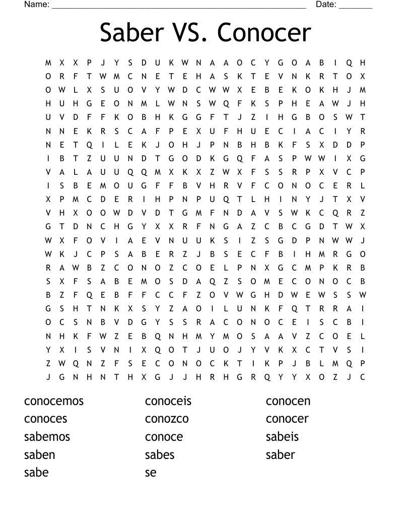Saber VS Conocer Word Search WordMint