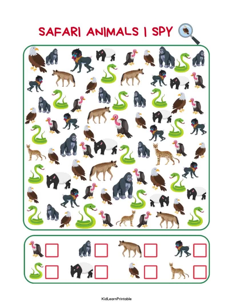 Safari Animal I Spy Counting Activity Look And Find Animals Preschool I Spy Worksheet Numbers 1 20 Pre K Wild Animals Wild Animal Montessori Etsy Seek And Find Printable Coloring Activity Page For Kids Teens And Adults Jungle Instant Download Pdf Etsy