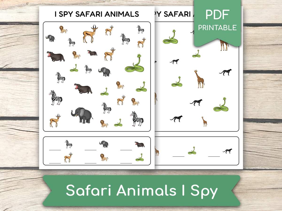 Safari Animals I Spy Worksheet Preschool Activity PDF Printables Etsy Israel