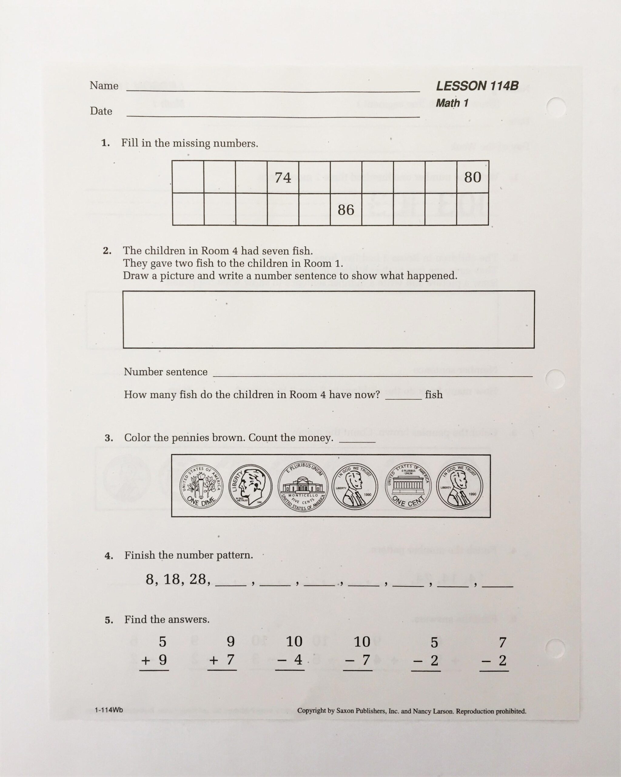 Saxon Math Grade 1 Worksheet Engaging Practice For Young Learners