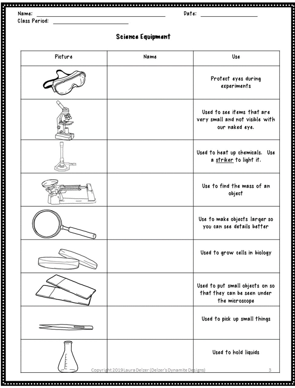 Science Lab Equipment Worksheet Interactive Learning Resources