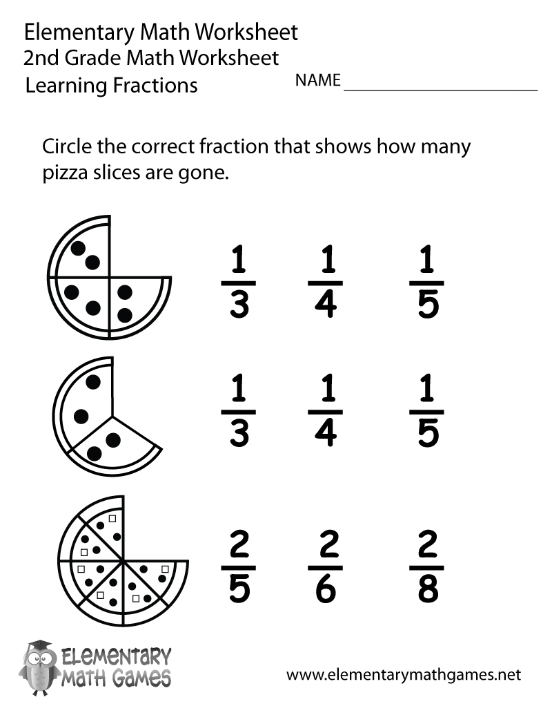 Second Grade Learning Fractions Worksheet Money Worksheets For 2nd Grade