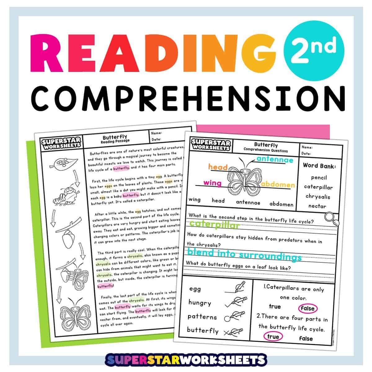Second Grade Reading Comprehension Superstar Worksheets