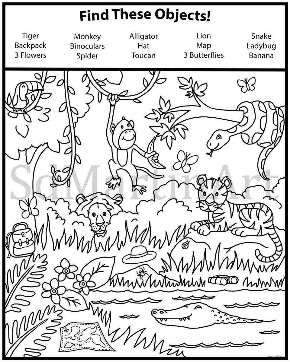 Seek And Find Printable Coloring Activity Page For Kids Teens And Adults Jungle Instant Download Pdf Etsy Seek And Find Printable Coloring Activity Page For Kids Teens And Adults Jungle Instant Download Pdf Etsy