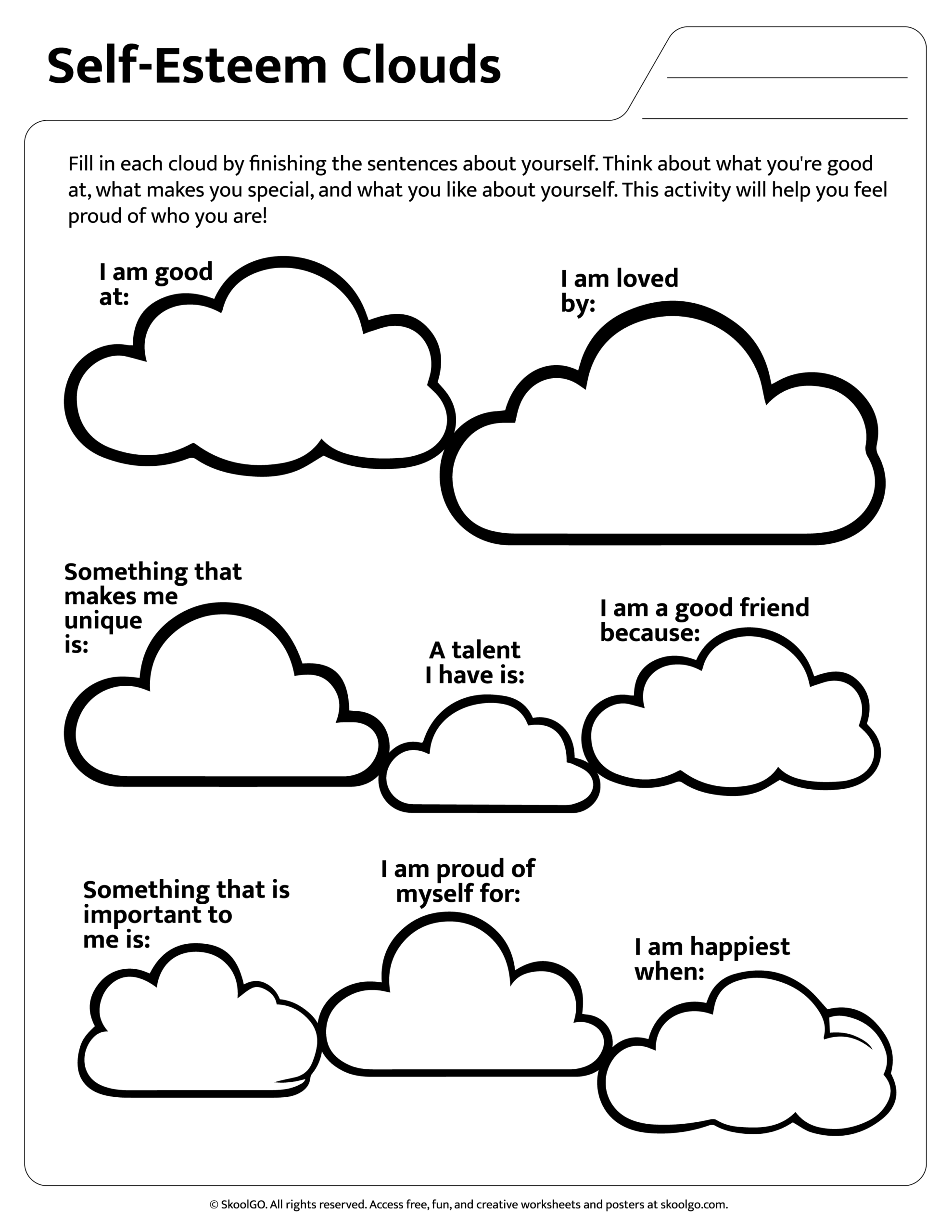 Self Esteem Gratitude Worksheet Children Mental Health Emotions Feelings Awareness Download Printable Etsy