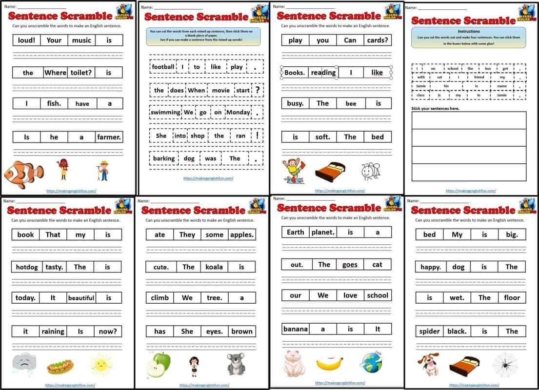 Sentence Scramble WorksheetsMaking English Fun Sentence Scramble WorksheetsMaking English Fun