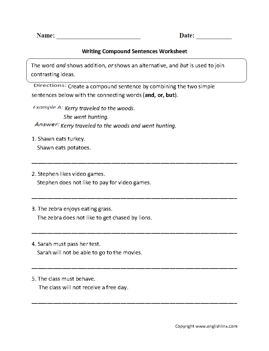 Sentences Worksheetes Compound Sentences Worksheets
