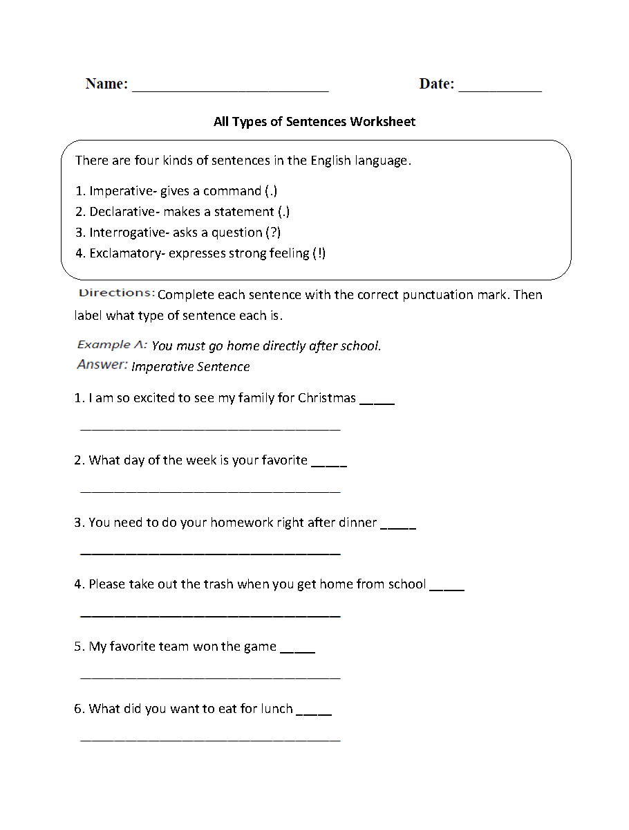 Sentences Worksheets Types Of Sentences Worksheets Types Of Sentences Worksheets Declarative Interrogative Imperative Teaching Resources