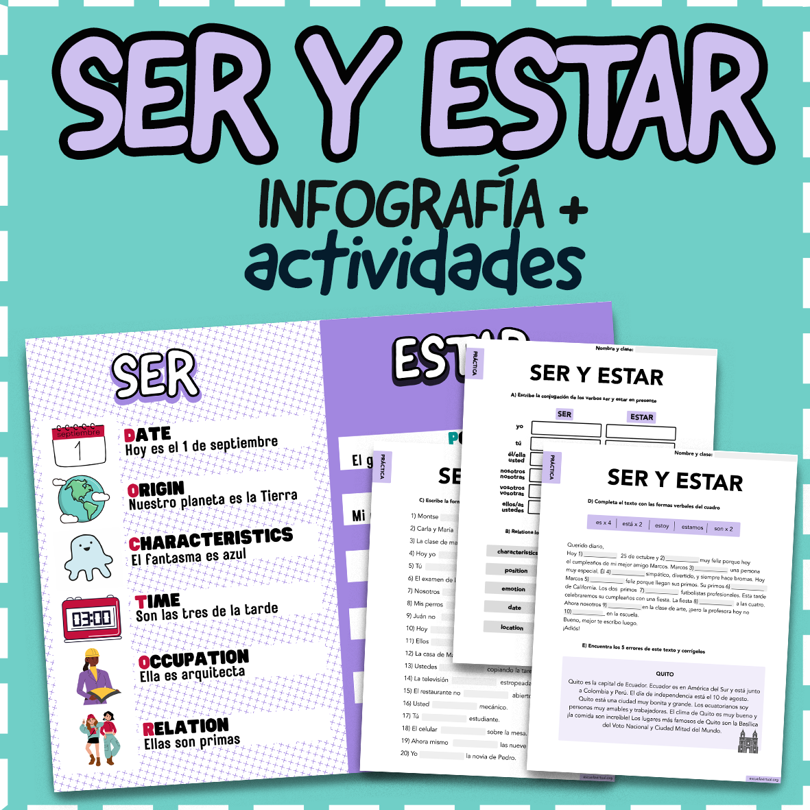 Ser Y Estar Present Infographic Chart 3 Worksheets Spanish 1 2 Novice Made By Teachers Ser Y Estar Present Infographic Chart 3 Worksheets Spanish 1 2 Novice Made By Teachers