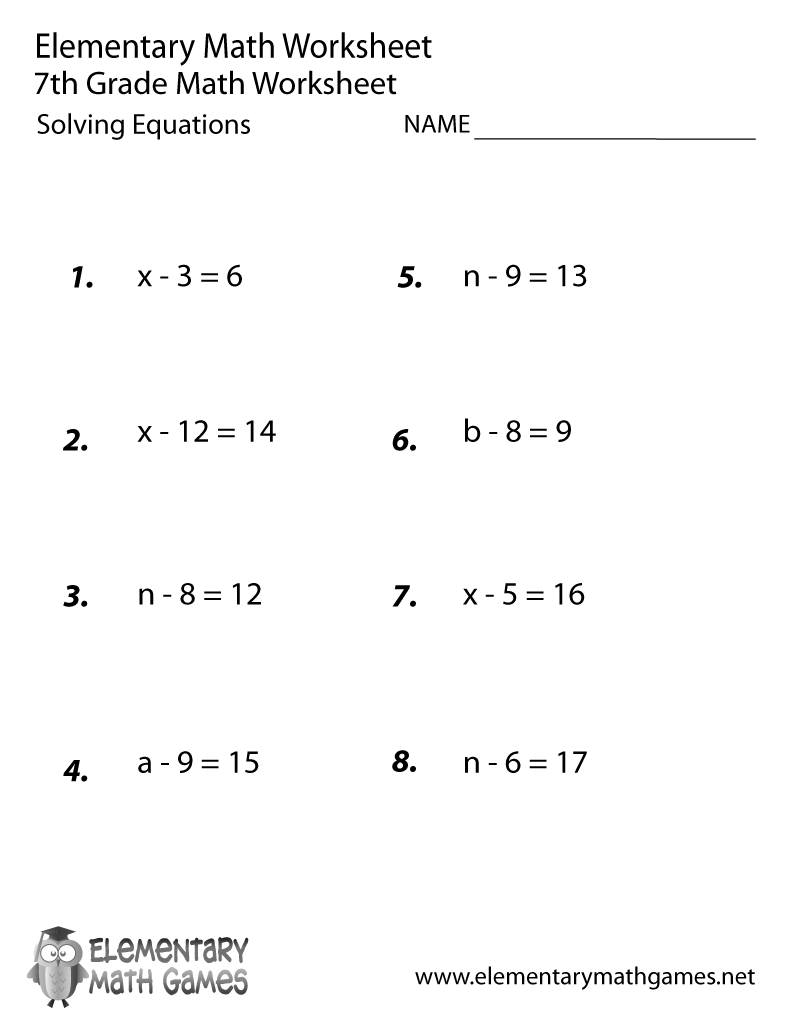 7th Grade Algebra Worksheets