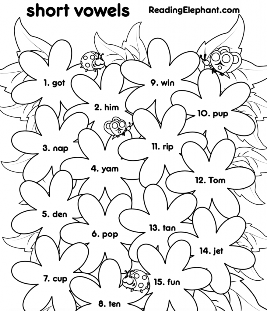 Short Vowel Worksheets For Kindergarten Flowers Pdf Reading Elephant Short Vowel Worksheets ReadingVine