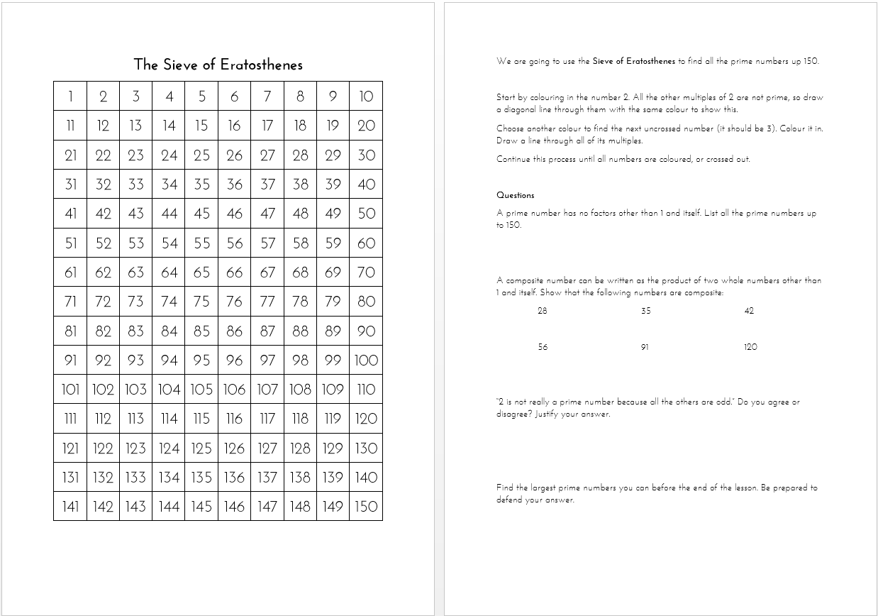 Sieve Of Eratosthenes Worksheet The Prime Factorisation Of Me Sieve Of Eratosthenes Worksheet The Prime Factorisation Of Me