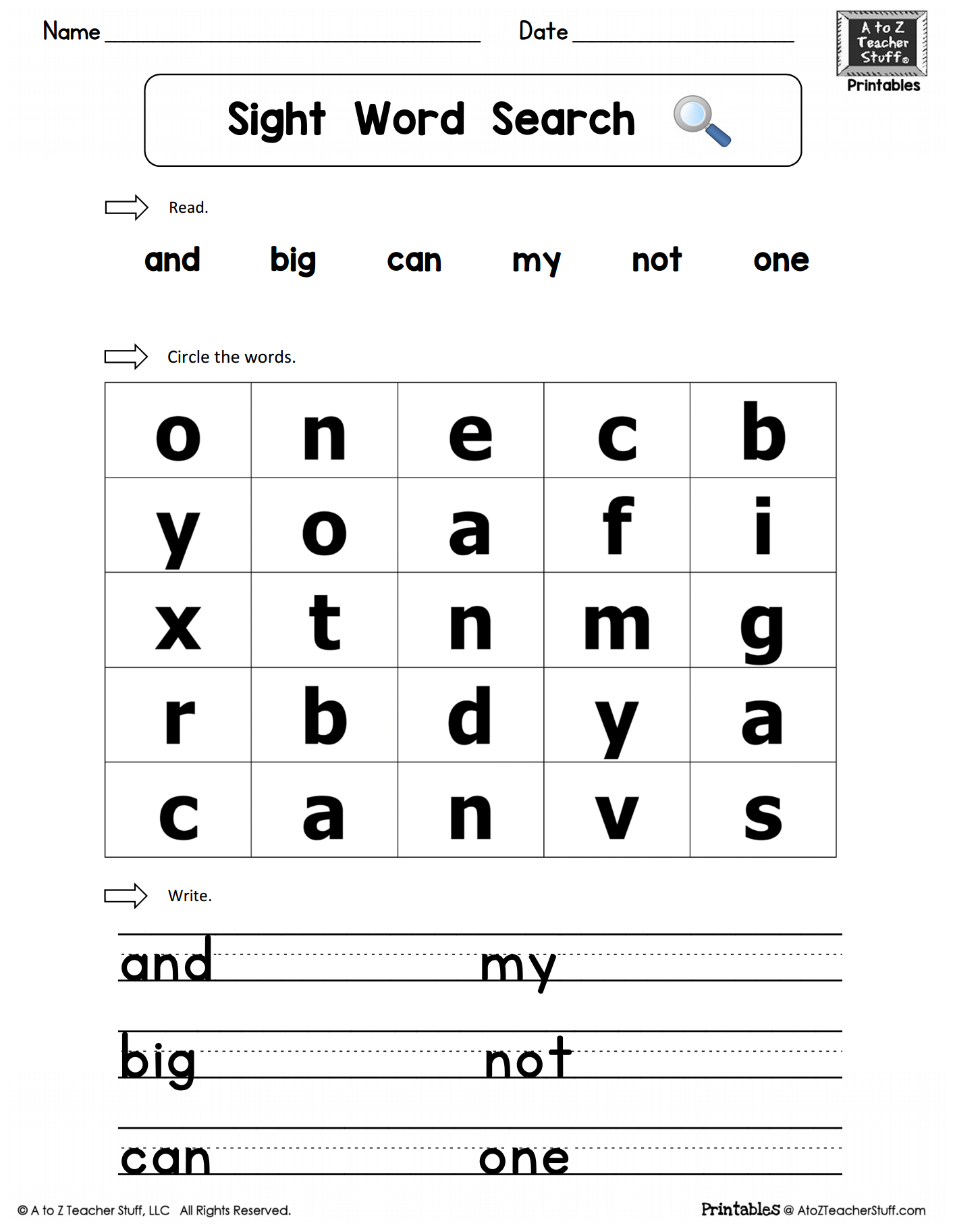 Sight Words Practice Word Search And Big Can Why Not One A To Z Teacher Stuff Sight Words Printable Activity Worksheets Made By Teachers