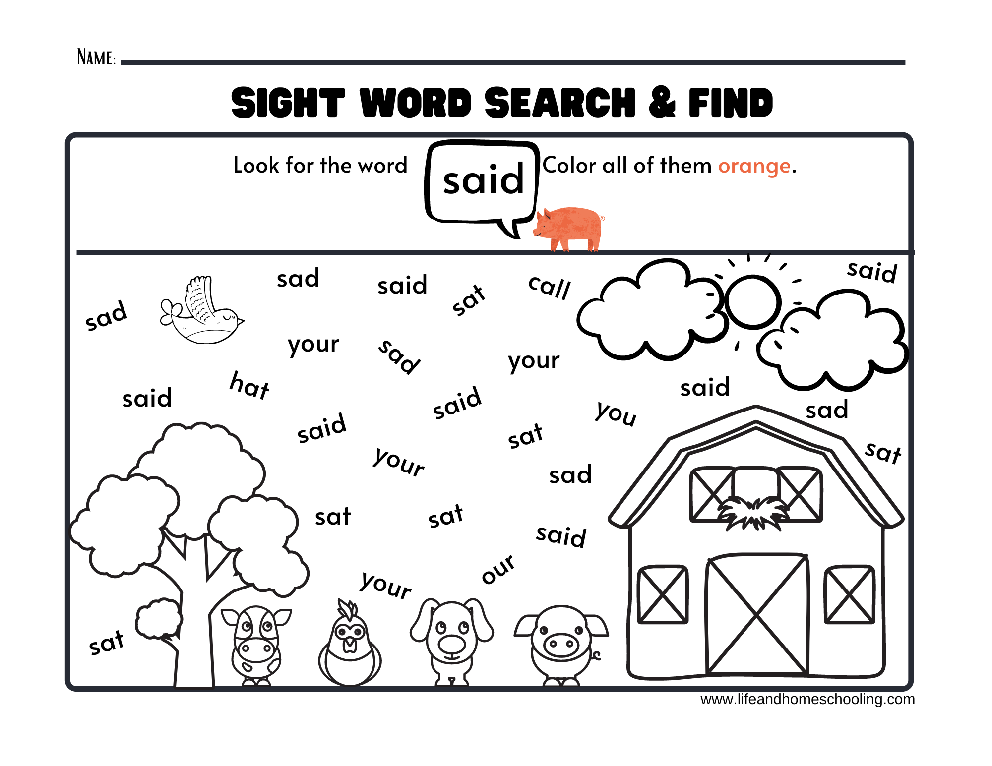 Free Kindergarten Sight Word Worksheets Printable