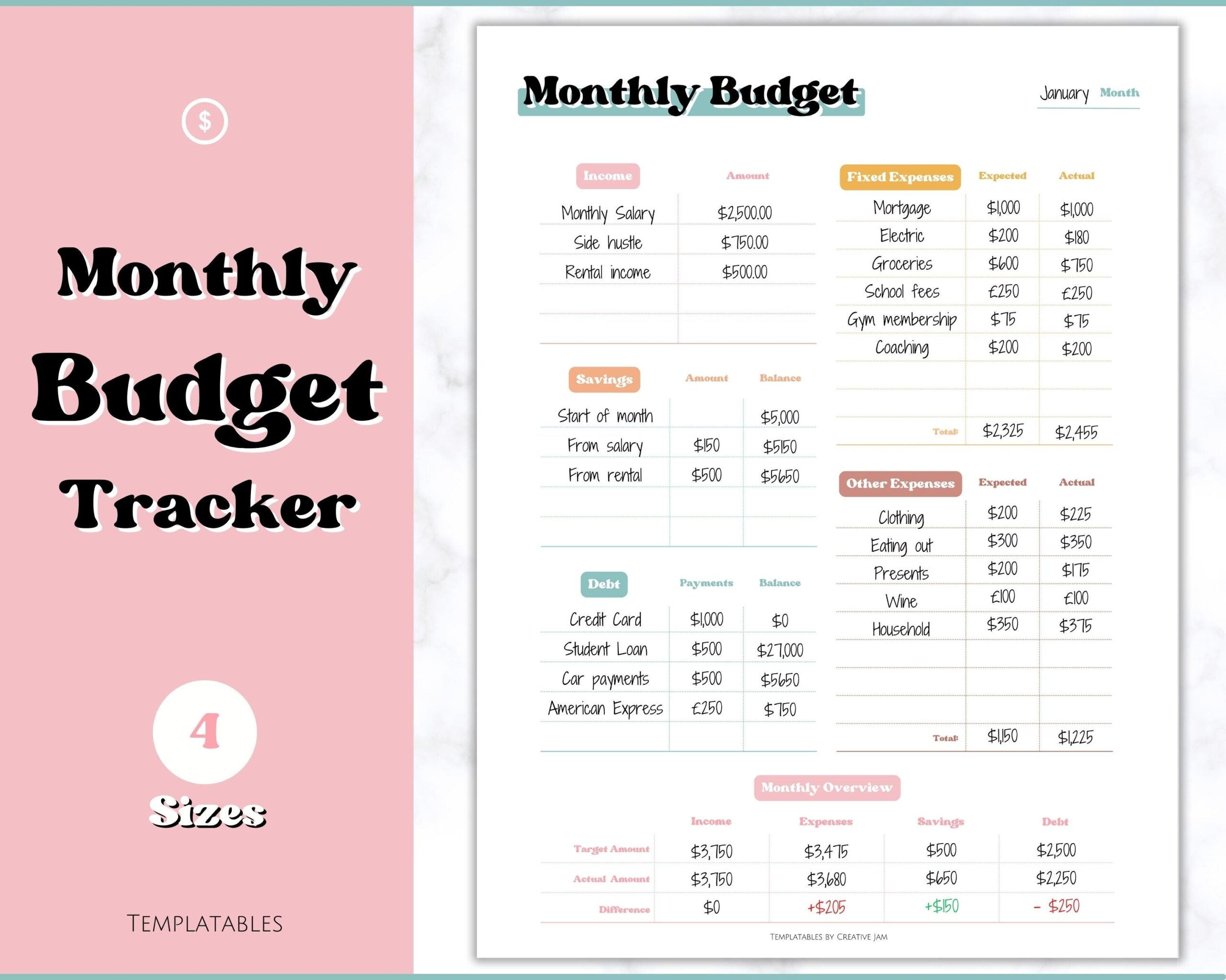 SIMPLE MONTHLY Budget Planner Printable Financial Tracker Template Paycheck Savings Tracker Binder Debt Bill Spending Expense Income Etsy