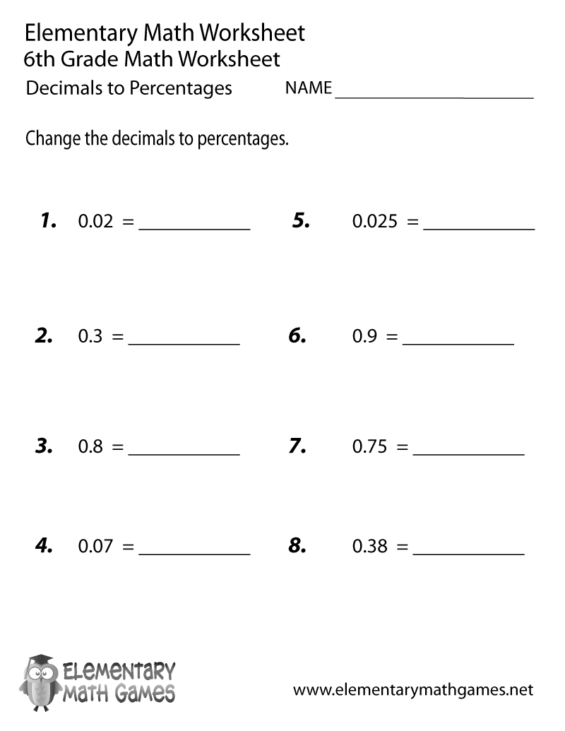 Sixth Grade Decimals To Percentages Worksheet 6th Grade Math Worksheets Printable PDF Worksheets Cazoom Math