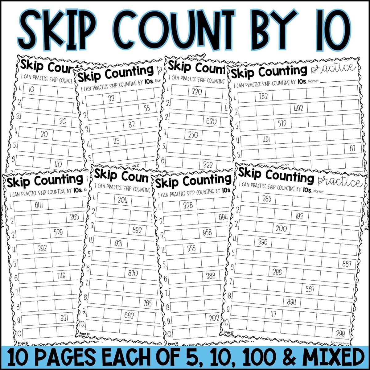Skip Counting Numbers Worksheets By 5s By 10s And By 100s The Mountain Teacher