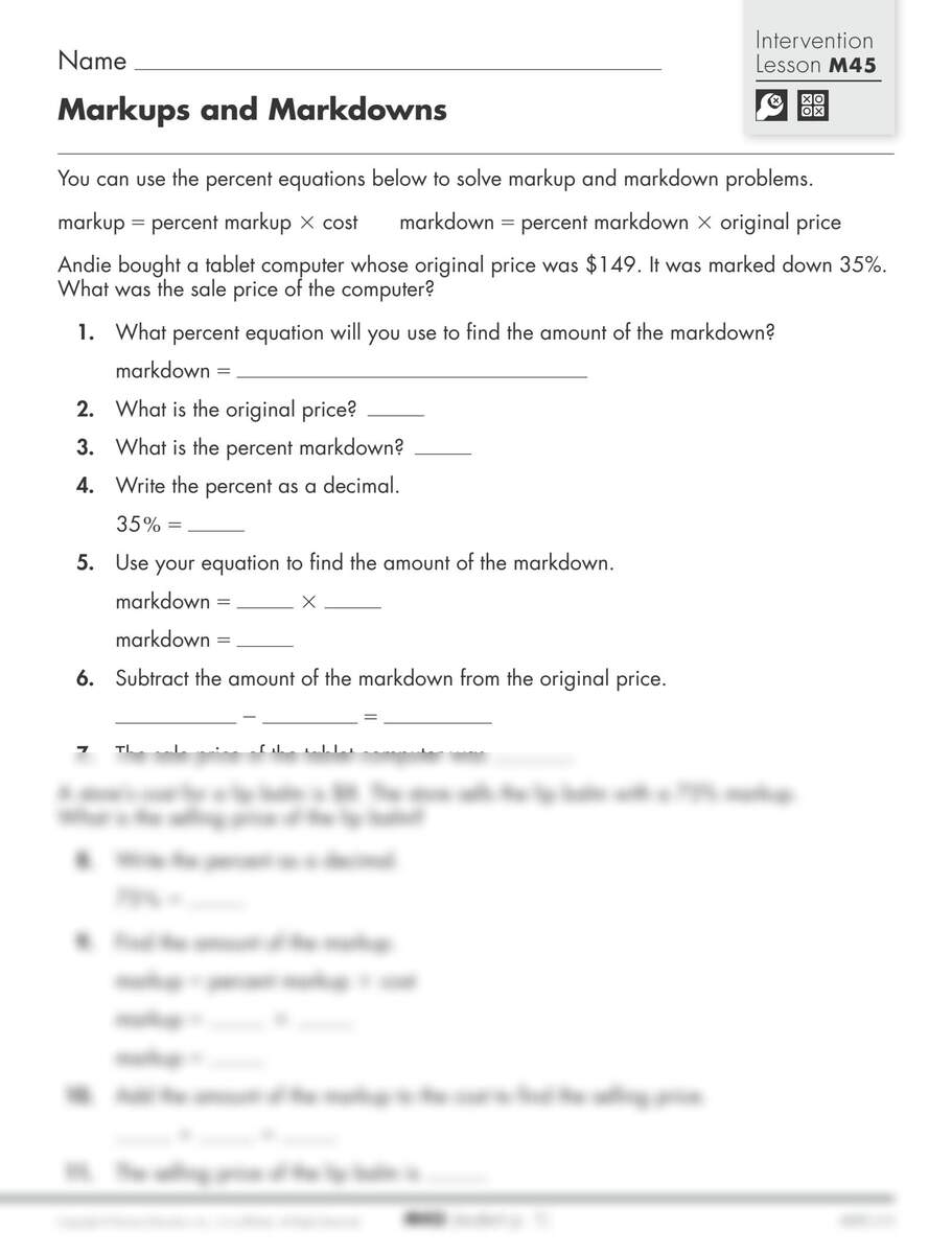 SOLUTION M45 Markups And Markdowns Studypool Worksheets Library