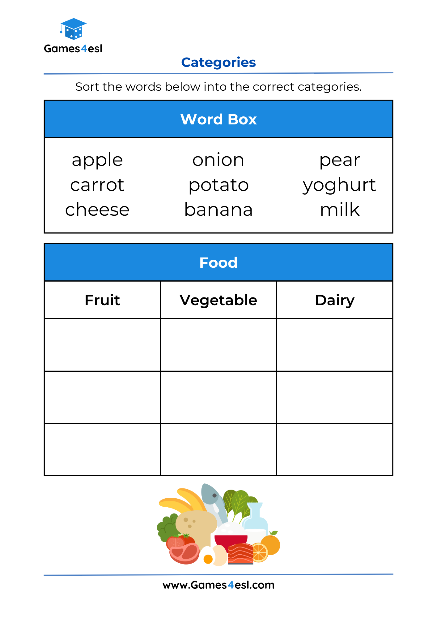 Sorting Worksheets For Grade 1 Sorting Words Into Categories Games4esl