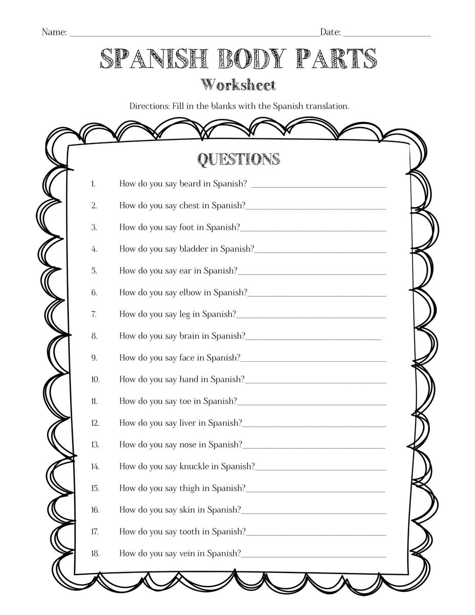 Spanish Body Parts Information Sheet Worksheet And Answer Key Made By Teachers Spanish Body Parts Information Sheet Worksheet And Answer Key Made By Teachers