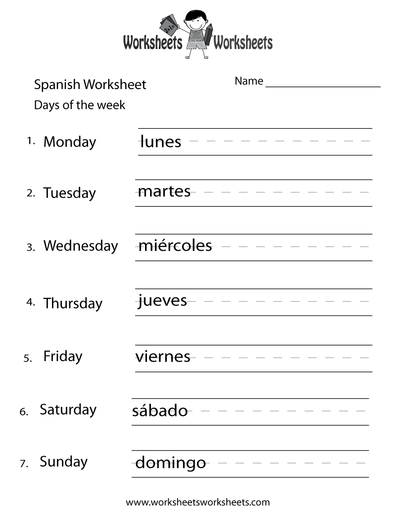 Spanish Days Of The Week Worksheet Worksheets Worksheets
