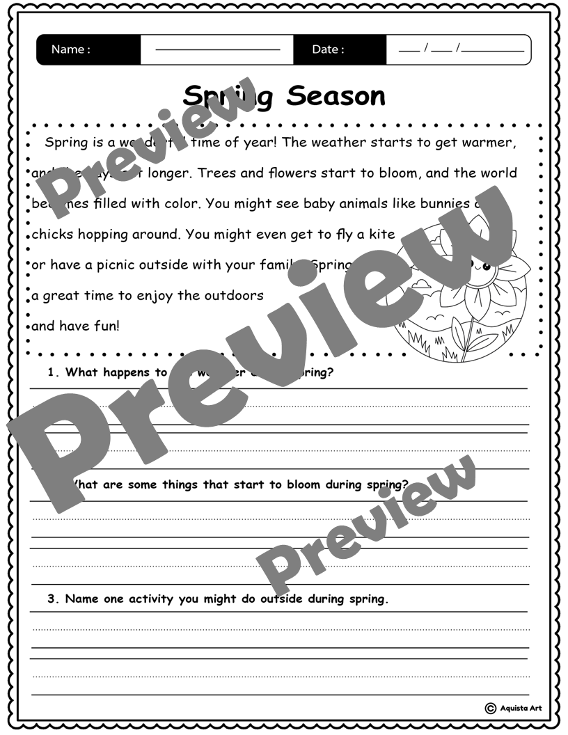 Spring Reading Comprehension Passages 2nd Grade Editable Activitie Worksheets Made By Teachers