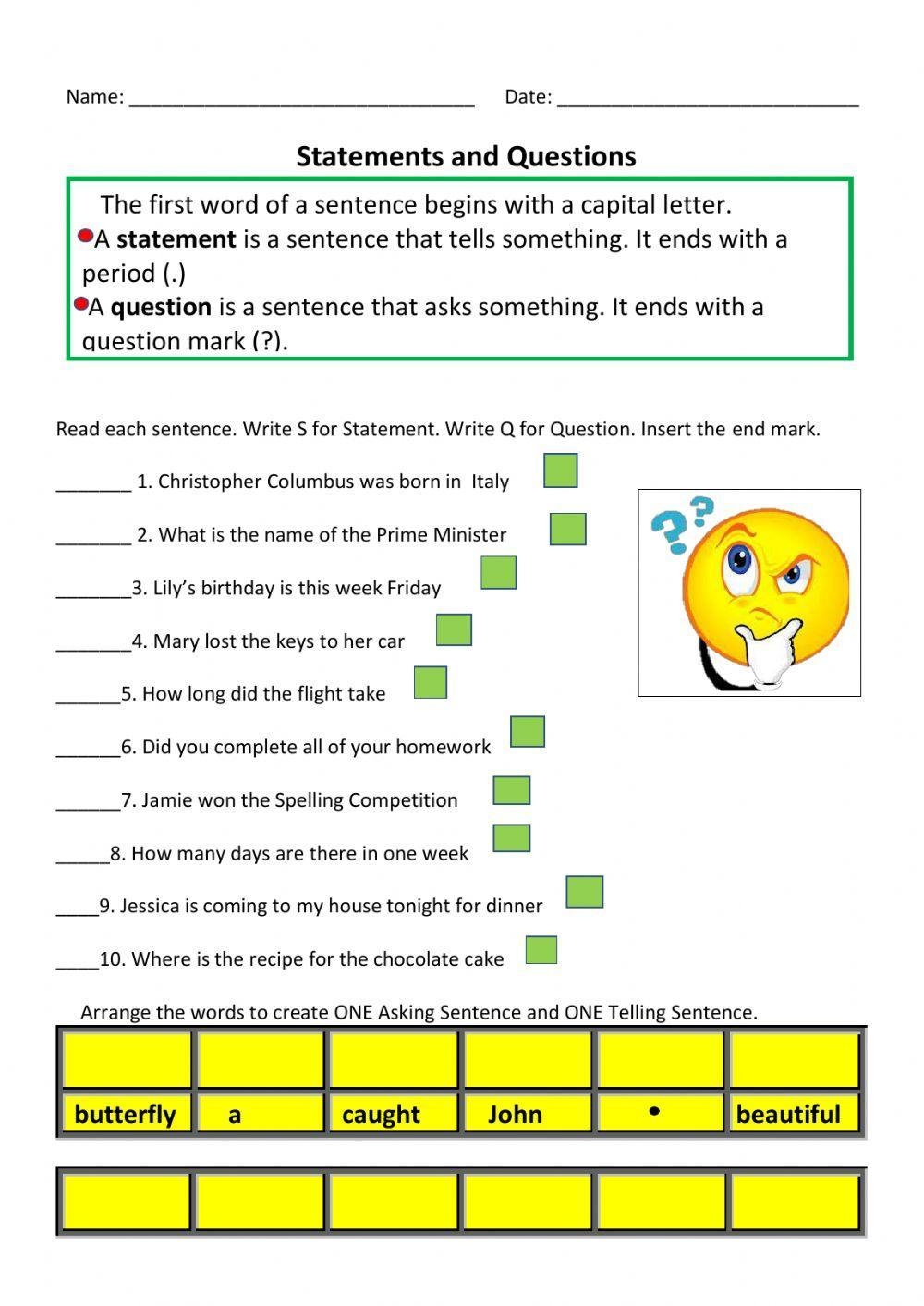 Statement And Question Sentences Worksheet Worksheets Library