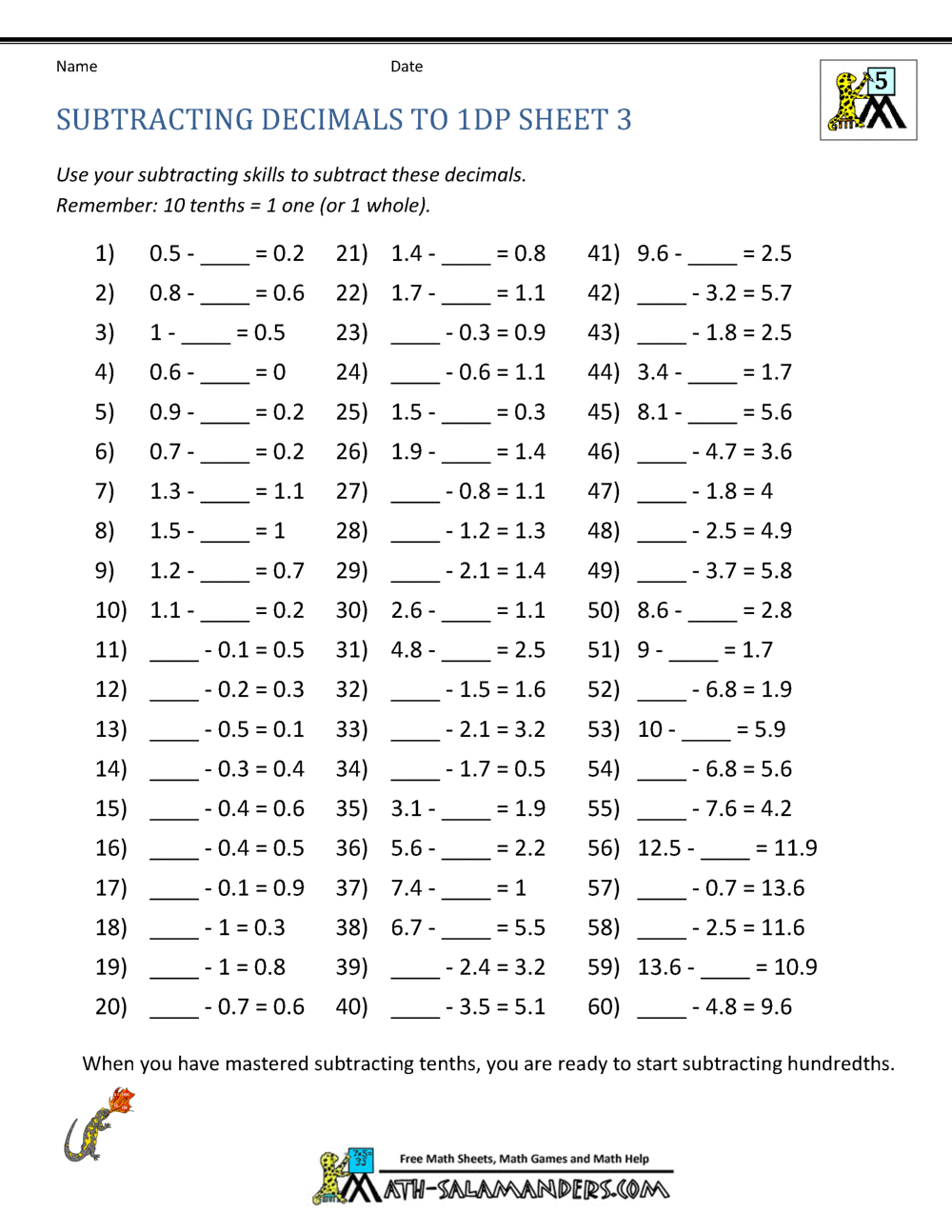 Subtracting Decimals Worksheet Adding And Subtracting Decimals Worksheet Download