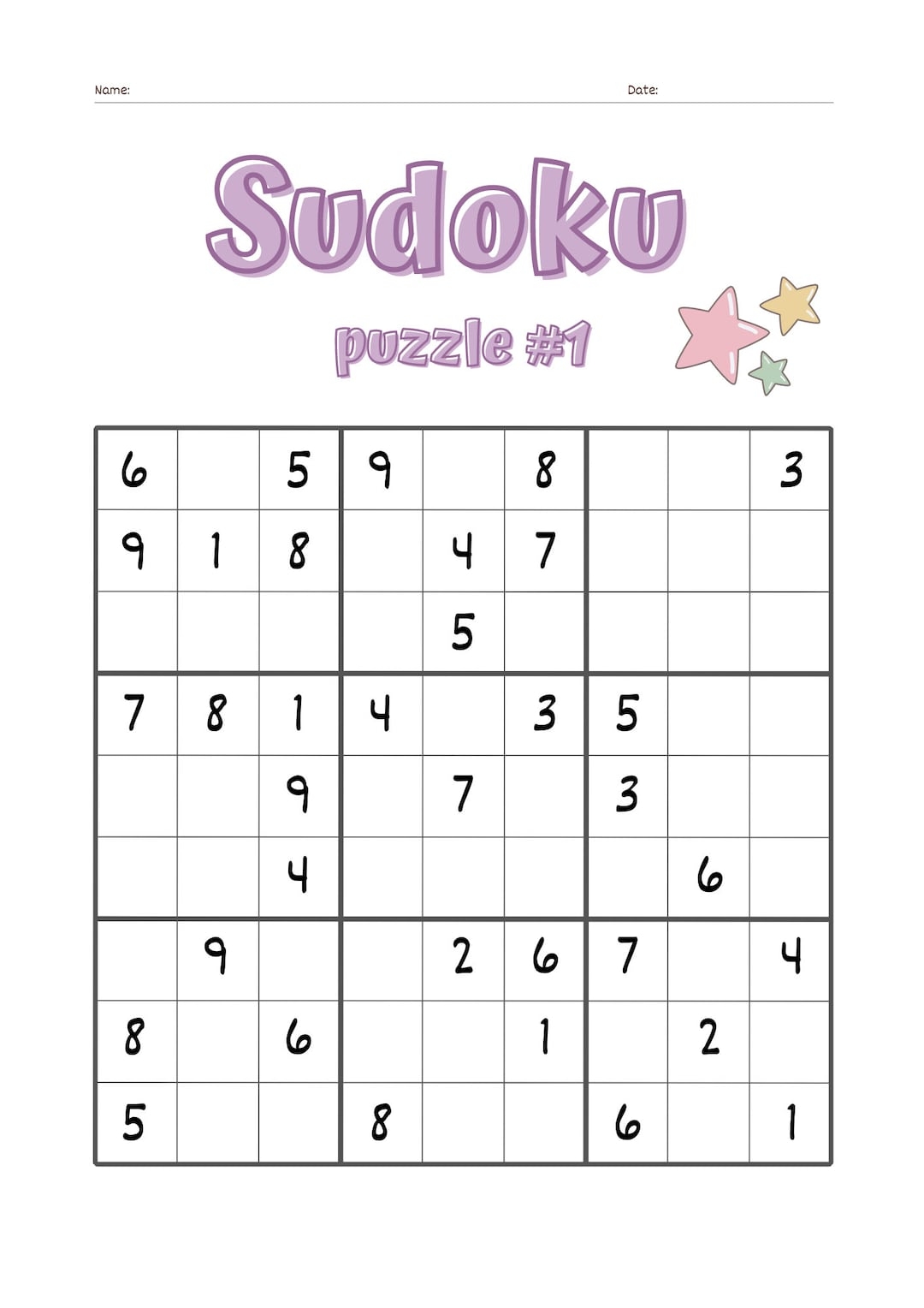 Sudoku Puzzle Worksheet Set Instant Download Kid Friendly Sudoku Puzzles Hours Of Fun And Brain Teasing Challenges Etsy