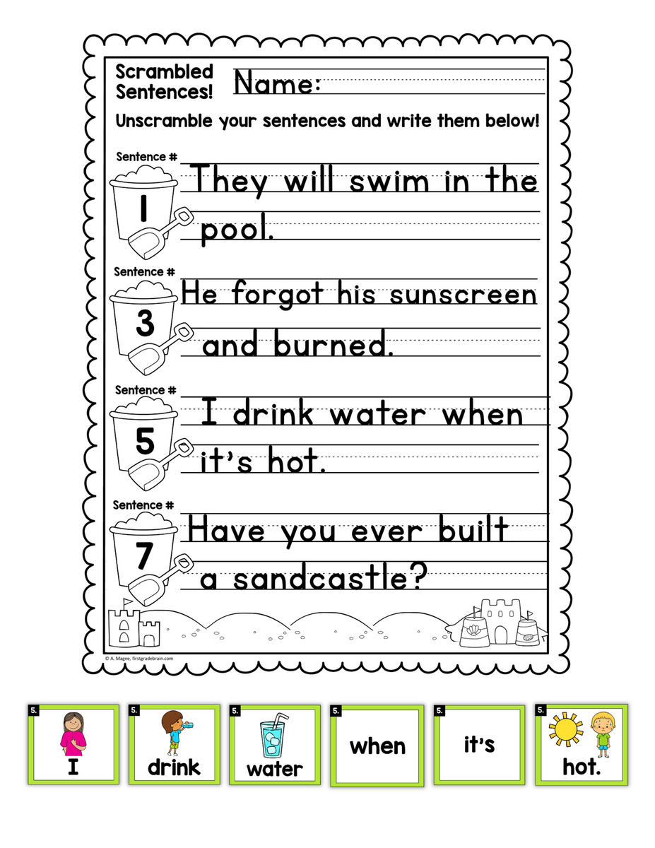 Summer Scrambled Sentences Center Made By Teachers Summer Scrambled Sentences Center Made By Teachers