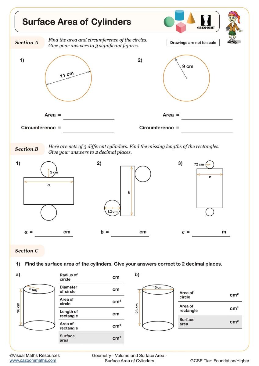 Surface Area Of Cylinders Worksheet Printable PDF For Year 9 And Year 10 Geometry Worksheet Surface Area Of Cylinders Worksheet Printable PDF For Year 9 And Year 10 Geometry Worksheet