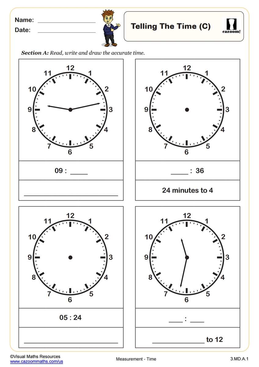 Telling The Time C Fun And Engaging 3rd Grade PDF Worksheets Cazoom Math