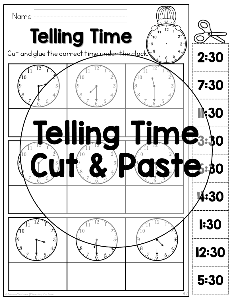 Telling Time By The Half Hour Cut Glue Made By Teachers