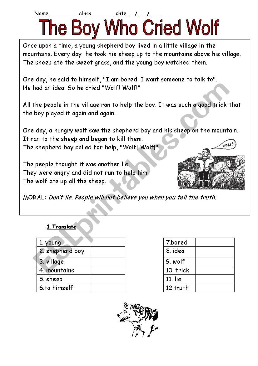 The Boy Who Cried Wolf ESL Worksheet By Schulzi The Boy Who Cried Wolf ESL Worksheet By Schulzi