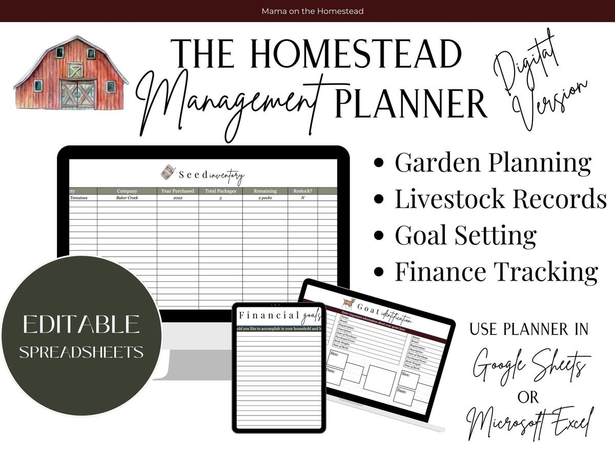 The Homestead Management Planner DIGITAL SPREADSHEETS Mama On The Homestead The Homestead Management Planner DIGITAL SPREADSHEETS Mama On The Homestead