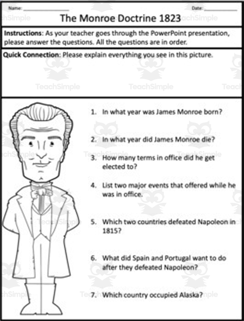 The Monroe Doctrine 1823 PowerPoint Guided Notes Processing Activity By Teach Simple