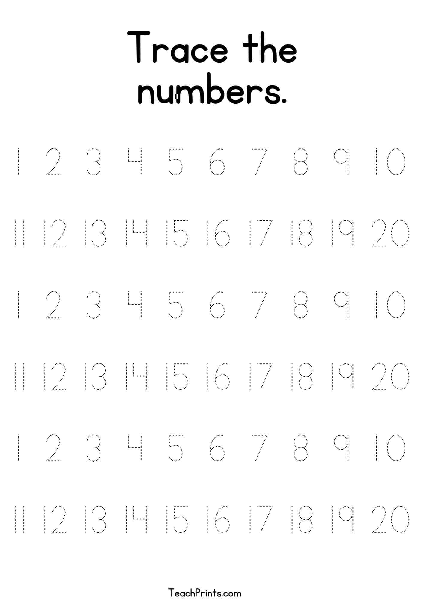 Tracing Numbers 1 20 Worksheets Free Printable Pdfs Teach Prints FREE Printable Numbers 1 To 20 Worksheets