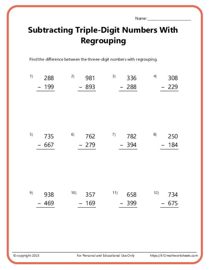 Triple Digit Subtraction With Regrouping Worksheets 3 Digit Subtraction Worksheets Superstar Worksheets
