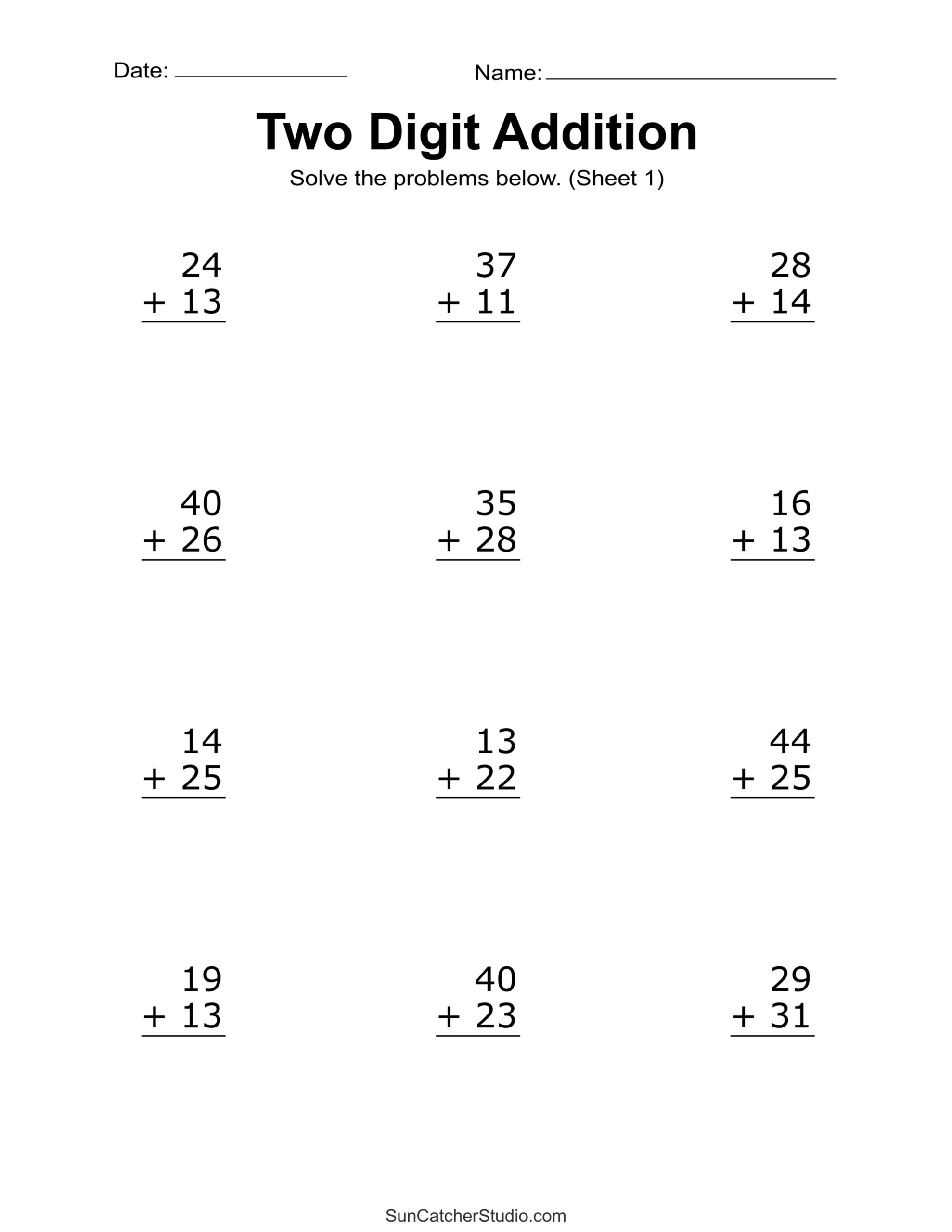 30 Printable Single Digit Addition Worksheets Preschool 2nd Grade Math Etsy